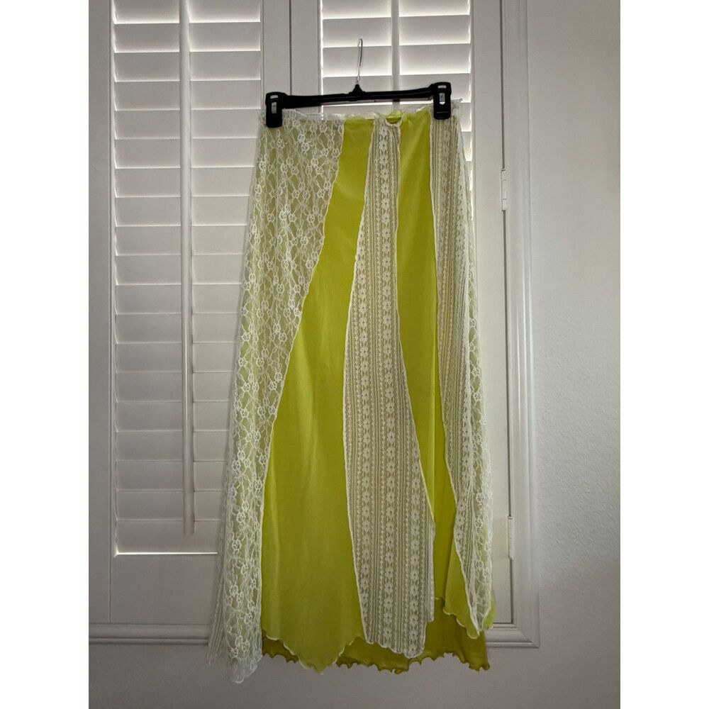 Urban Outfitters Lime Green Lace-Trim Slip Skirt - M
